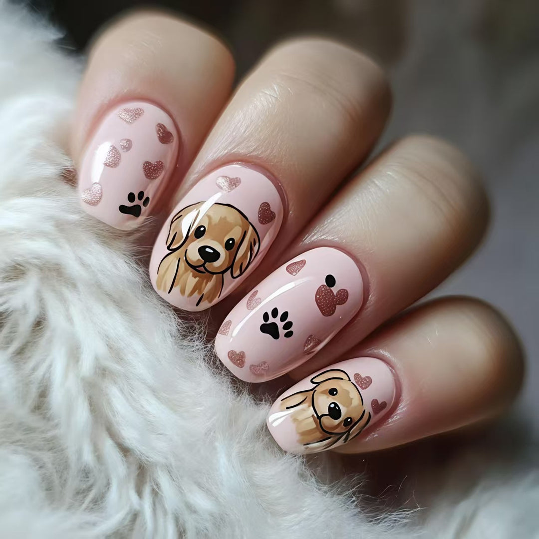 Artificial nails with cute dog friend design Bowlift