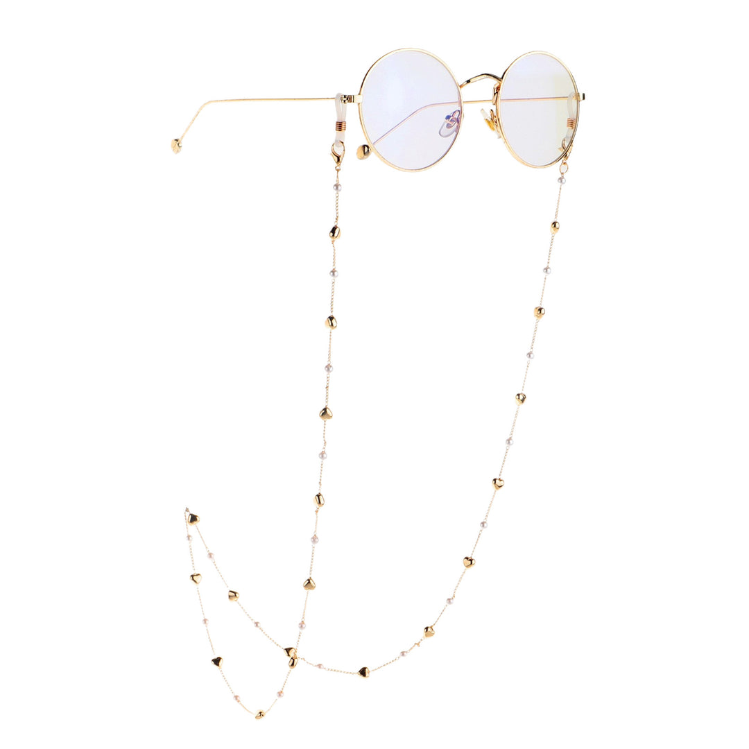 Elegant Heart-Shaped Pearl Chain Eyewear Holder Bowlift