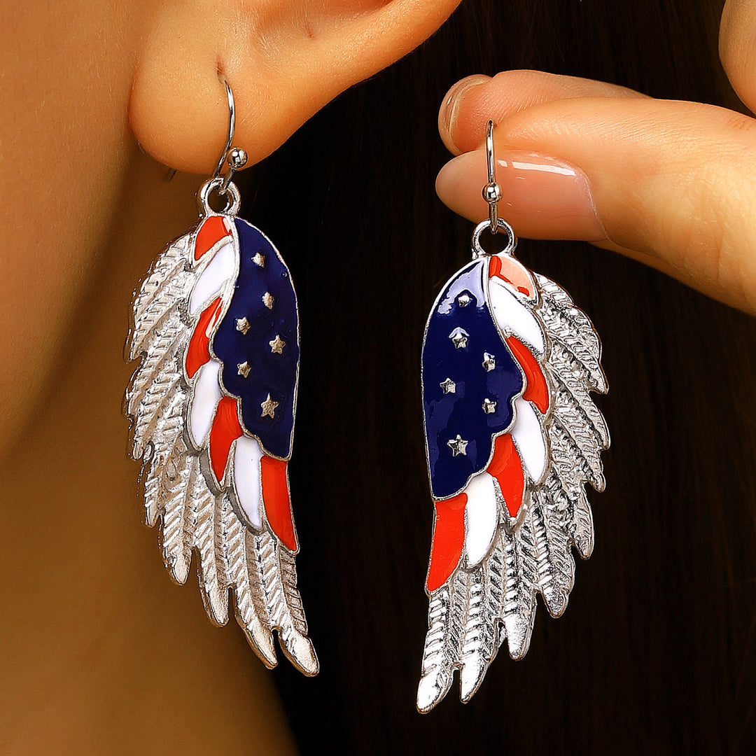 Women's nan patriotic novelty dangle hook earrings with laser-printed wooden fireworks charm Bowlift