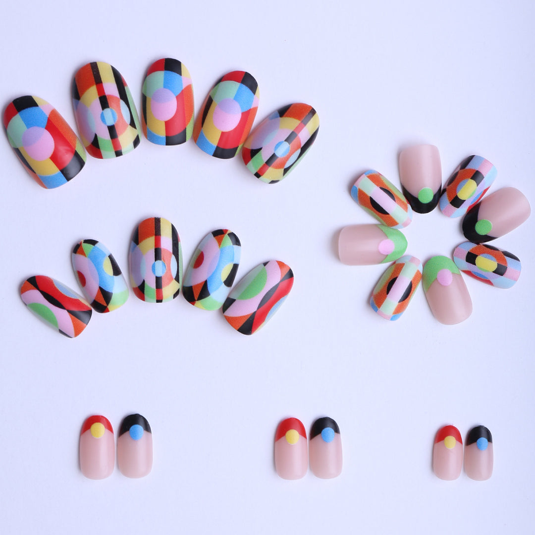 Creative Art Fake Nails with Varied Geometric Patterns Bowlift