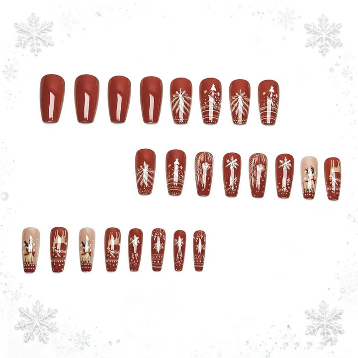 Artificial nails with festive reindeer and snowflake design Bowlift