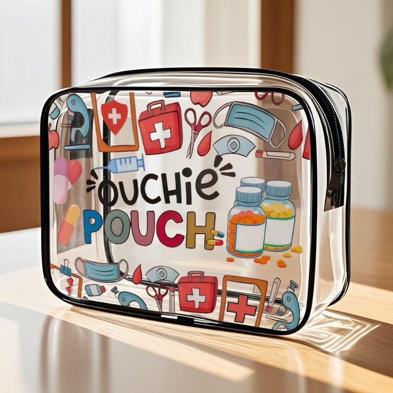 Transparent travel medicine organizer pouch with zippered compartments Bowlift