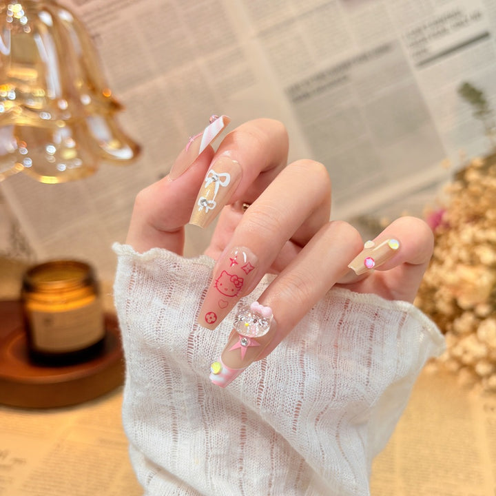 Glossy French Tip Press-On Nail Set Bowlift