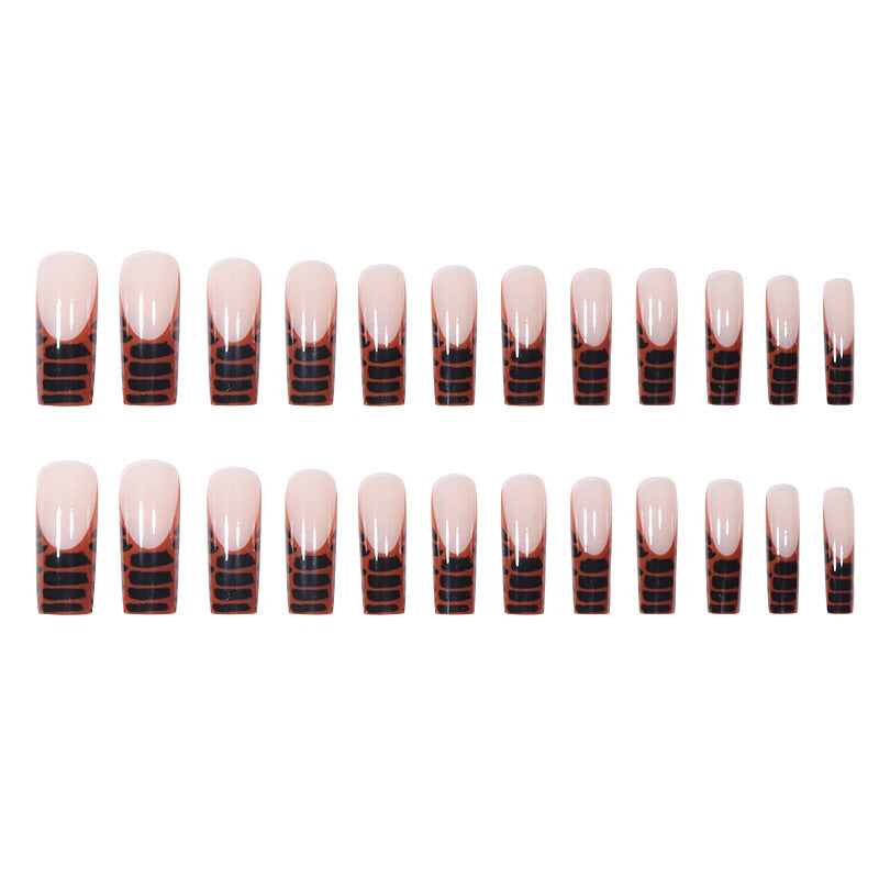 Elegant Acrylic Press-On Nail Extensions with Stylish Crocodile Design Bowlift