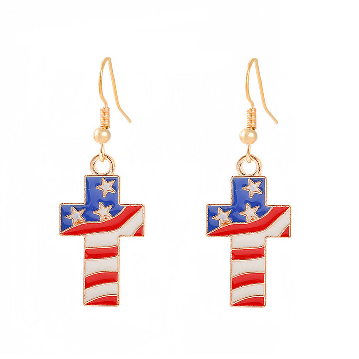 Women's nan patriotic horseshoe enamel dangle earrings with star-accented design and fishhook findings Bowlift