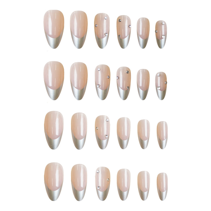 Artificial nail set with elegant metallic shades and rhinestone decorations Bowlift