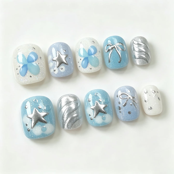 Artistic Star and Bow Press-On Nail Set Bowlift