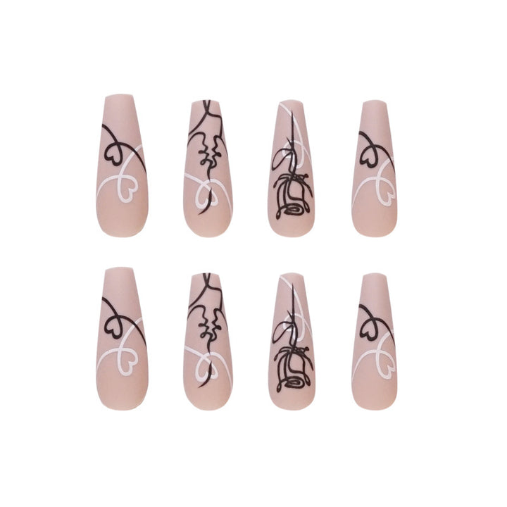 Artful nail extensions with creative line and heart design Bowlift