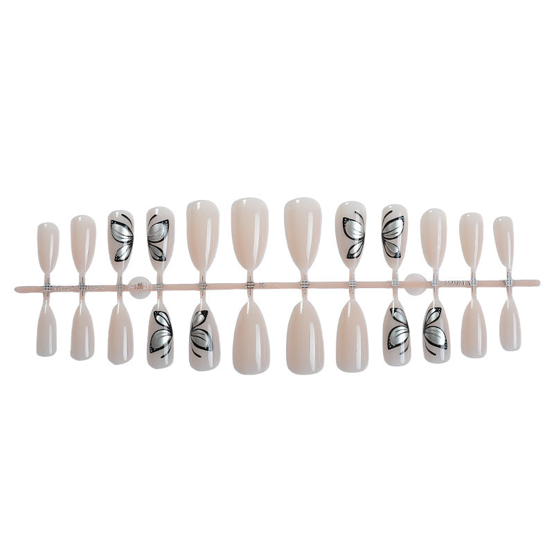 Artistic Press-On Nail Set with Elegant Butterfly Design Bowlift