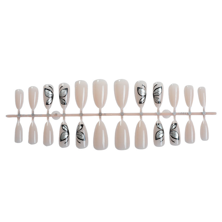 Artistic Press-On Nail Set with Elegant Butterfly Design Bowlift