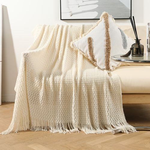 Women Luxurious Knit Blanket with Fringes Bowlift