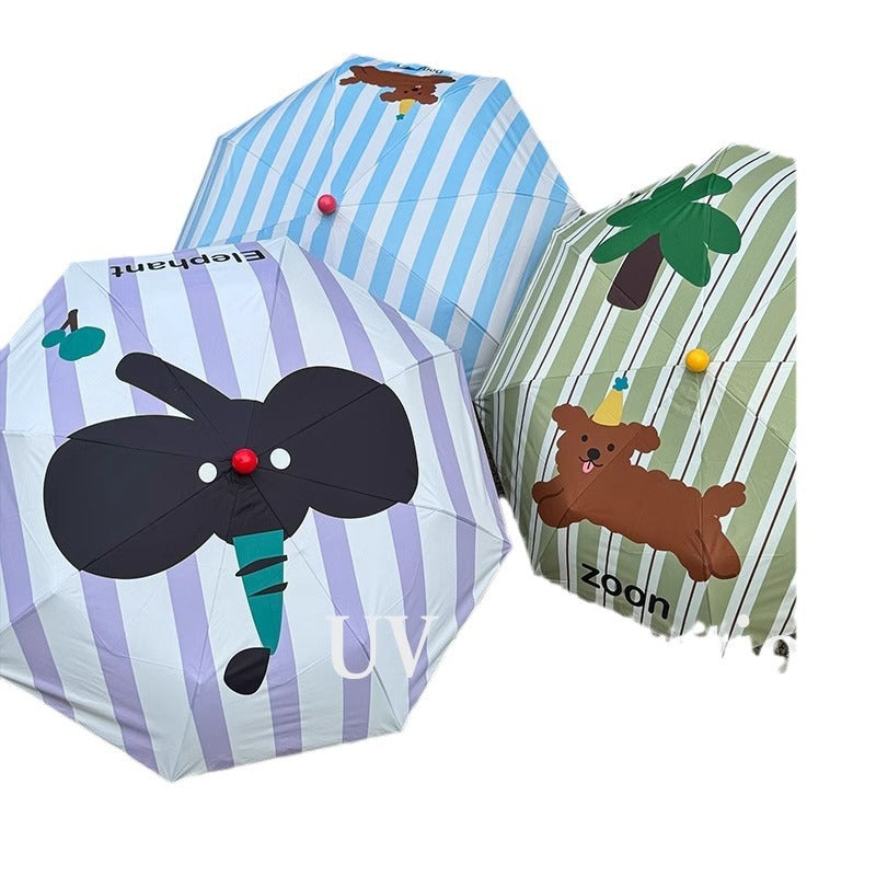 Women's Folding Umbrella with Playful Elephant Design Bowlift