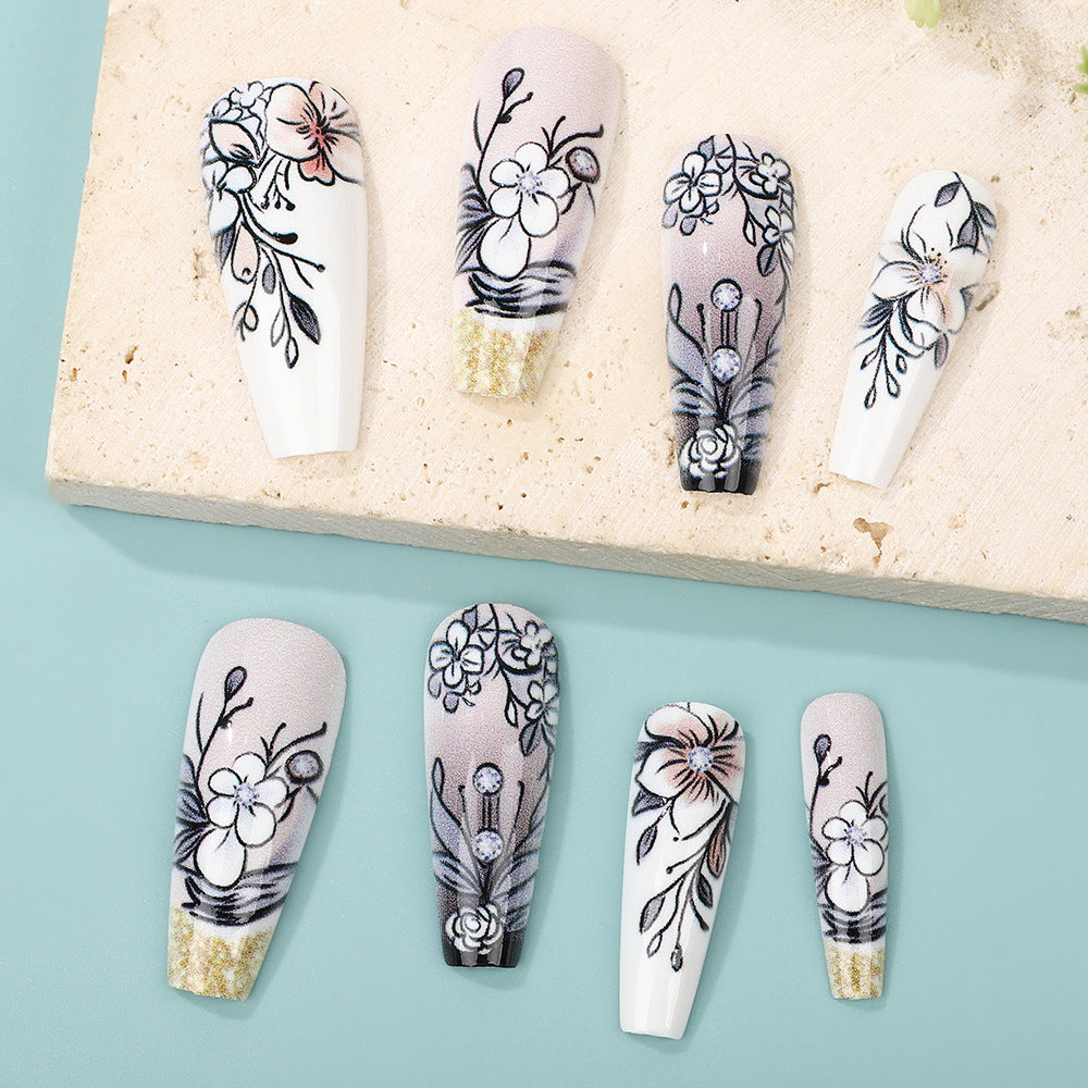 Art Nail Set with Artistic Floral Decorations Bowlift