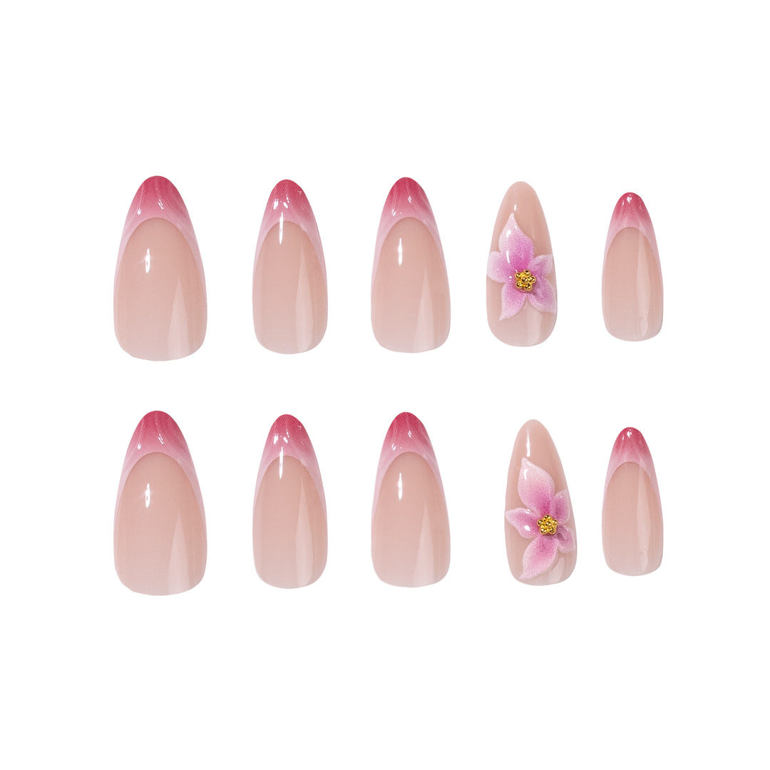 Artistic Nail Extensions with Floral Accents Bowlift