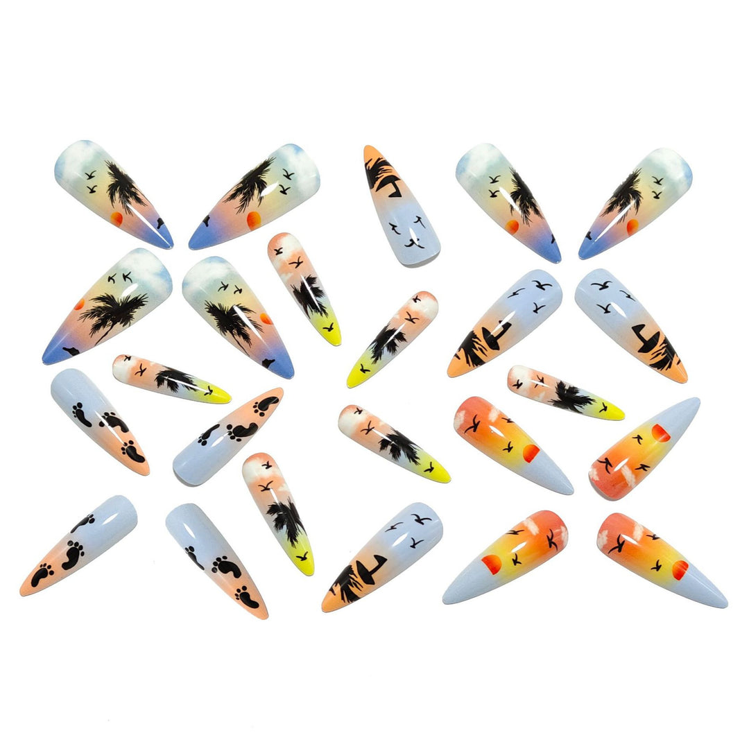 Artificial nails with tropical sunset design Bowlift