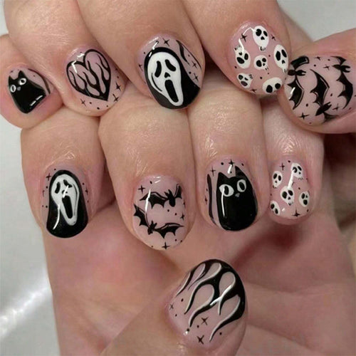 Artistic Halloween-Themed Press-On Nail Set Bowlift