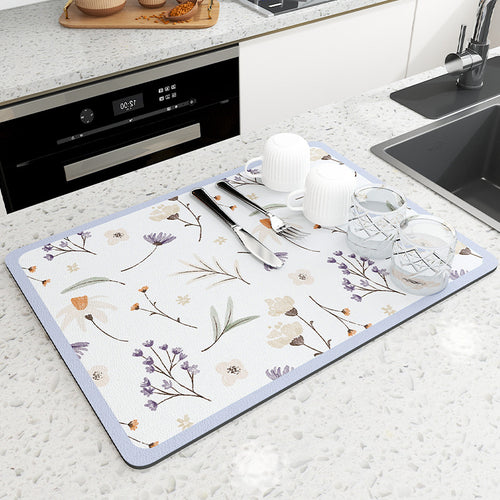 Floral Pattern Kitchen Drain Mat Bowlift