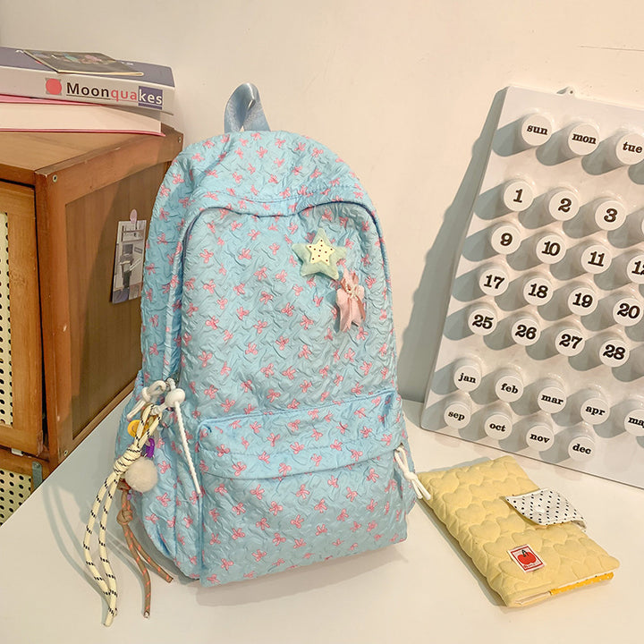 Quilted Floral Patterned Backpack Bowlift