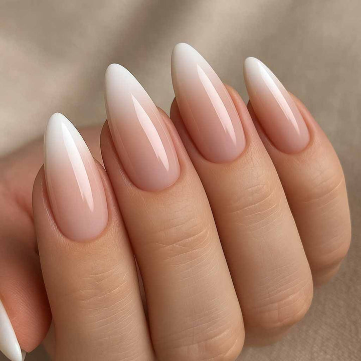 Elegant French Manicure Artificial Nails Bowlift