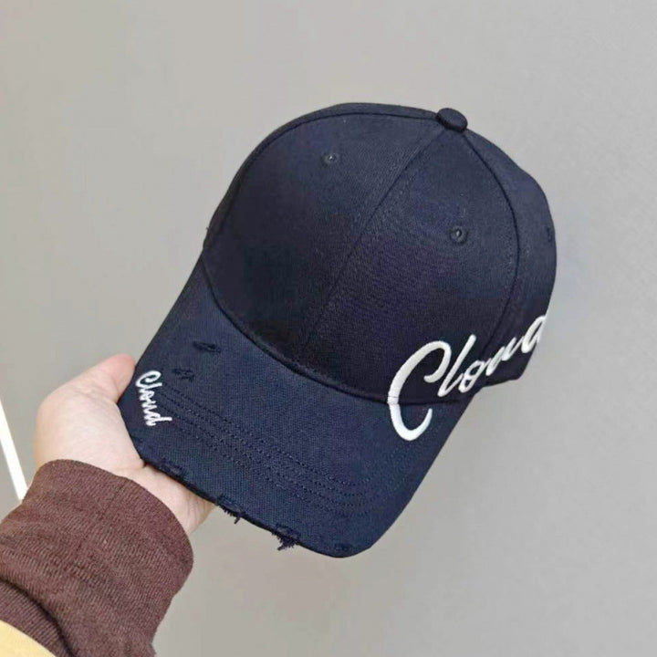 Women's Distressed Cotton Baseball Cap with Scripted Design Bowlift