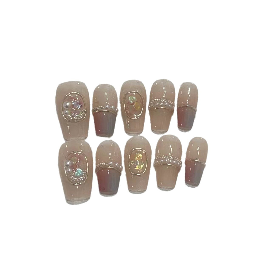 Decorative Press-On Nail Set with Gemstone Accents Bowlift