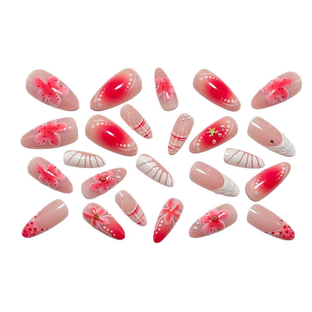 Artificial nails with 3D flower pattern and glitter accents Bowlift