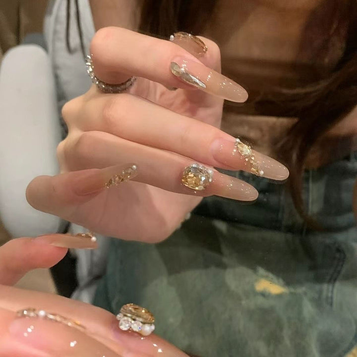 Luxury Rhinestone-Embellished Press-On Nail Art Bowlift