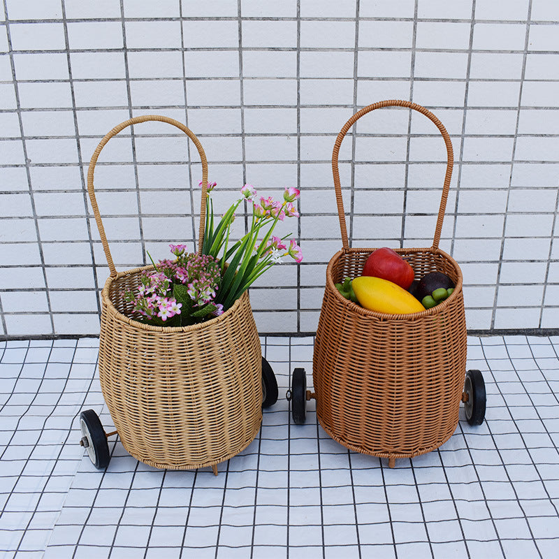Decorative Woven Rolling Storage Basket Bowlift