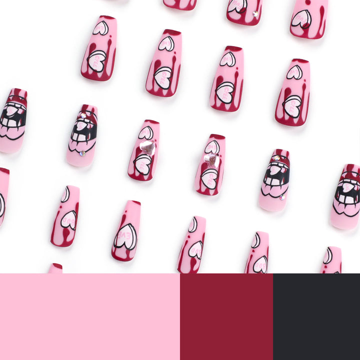 Artful stiletto nails with hearts and glitter accents Bowlift