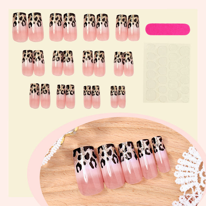 Artificial nail set in modern leopard pattern Bowlift