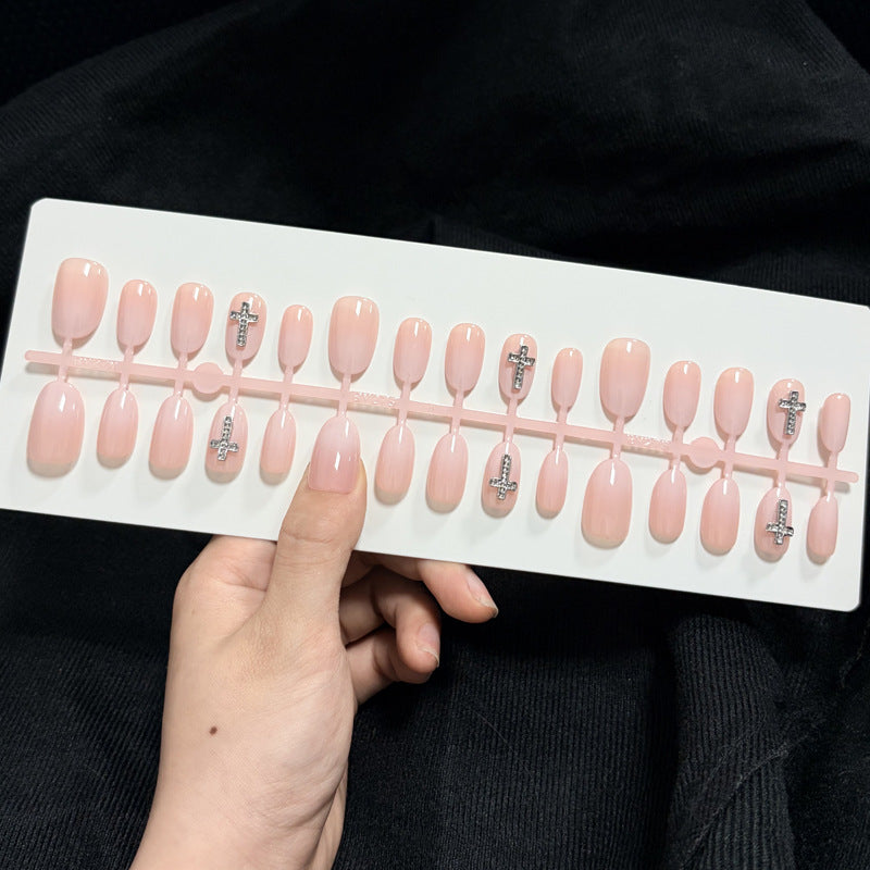 Elegant Press-On Nail Art with Cross Design Bowlift