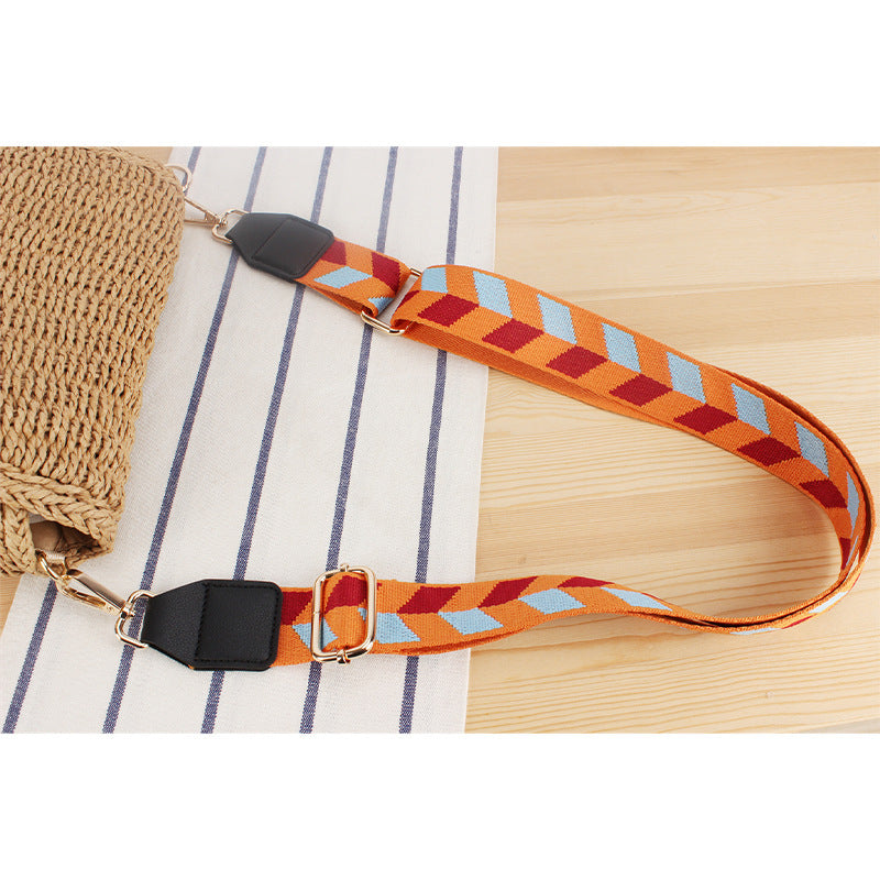 Woven Raffia Shoulder Bag with Decorative Shoulder Strap Bowlift