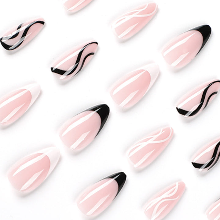 Elegant Artificial Nail Art with Curved Designs and Bowlift Accents