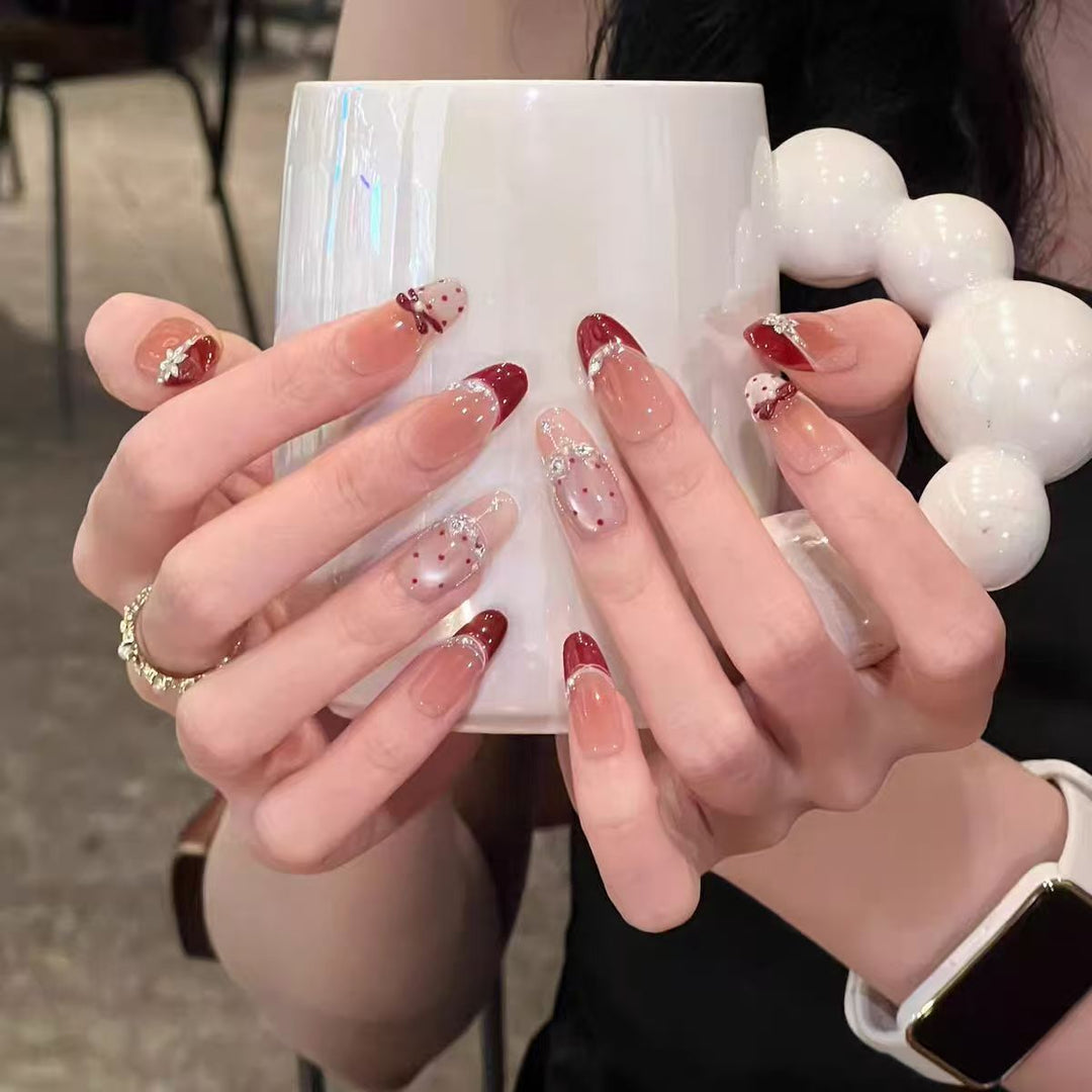 Elegant Floral Design Press-On Nail Extensions Bowlift