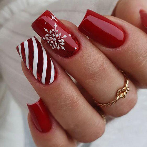 Festive Winter-Themed Press-On Nail Art Set Bowlift