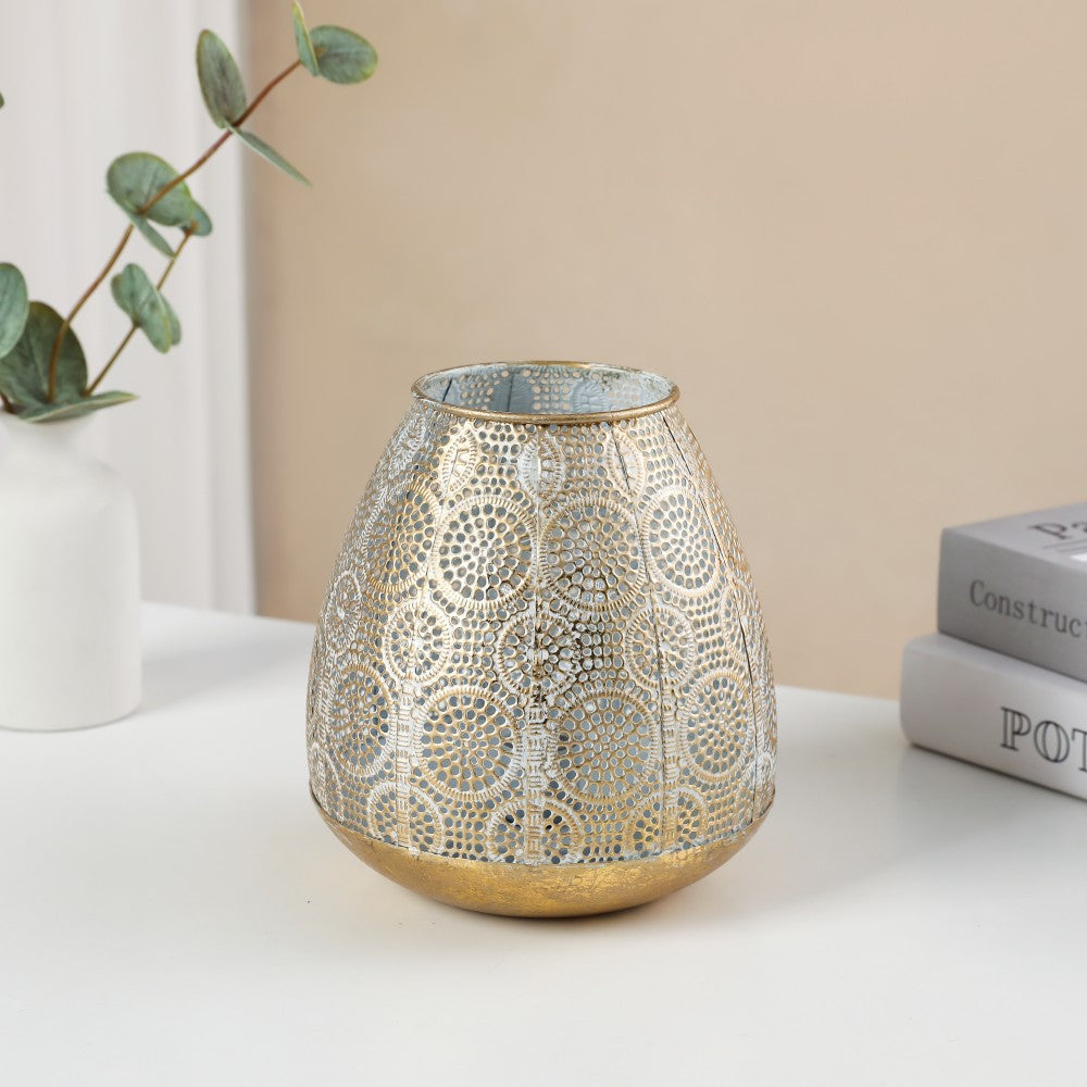 Antique-Style Filigree Metal Votive Lantern Tealight Holder Bowlift