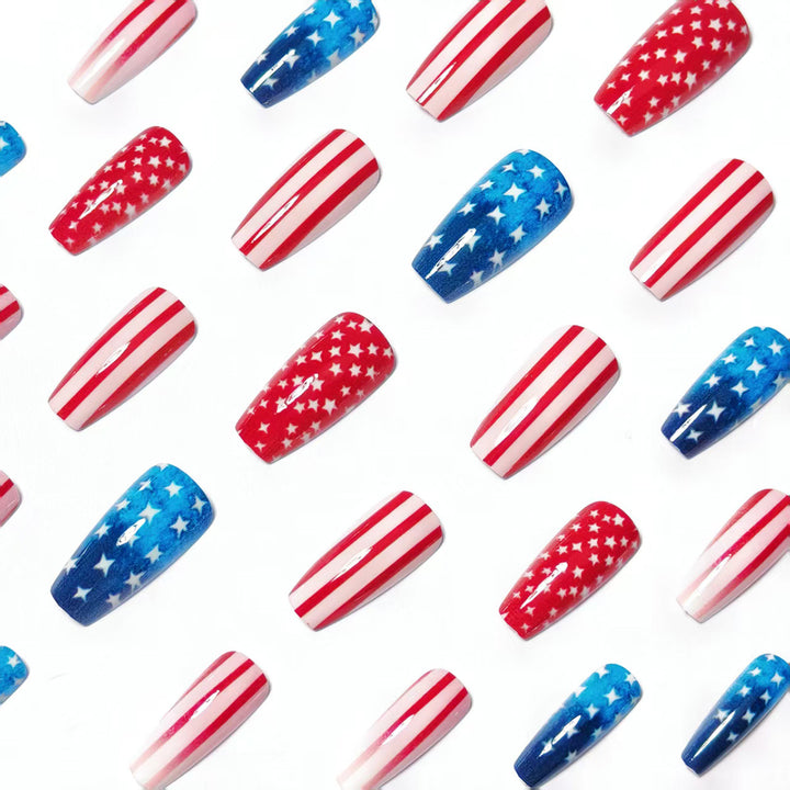 Artificial Nails in Patriotic Stars and Stripes Design Bowlift
