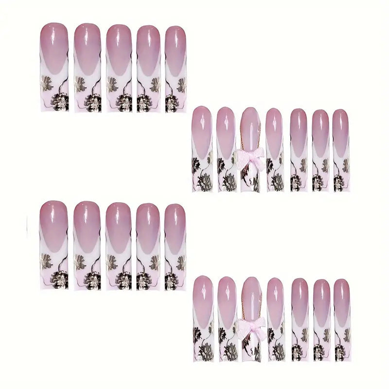 Floral Accent Decorative Press-On Nails Bowlift
