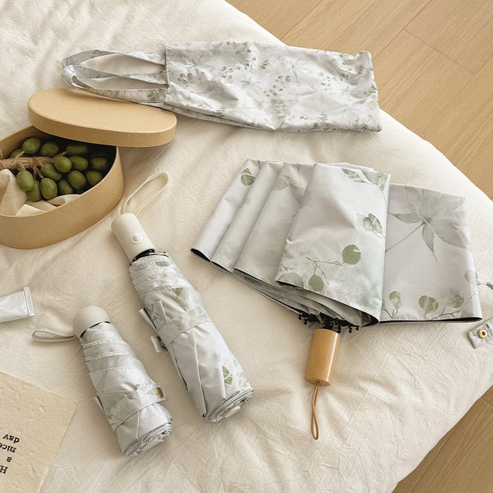 Women's Foldable Umbrella with Elegant Botanical Pattern Bowlift