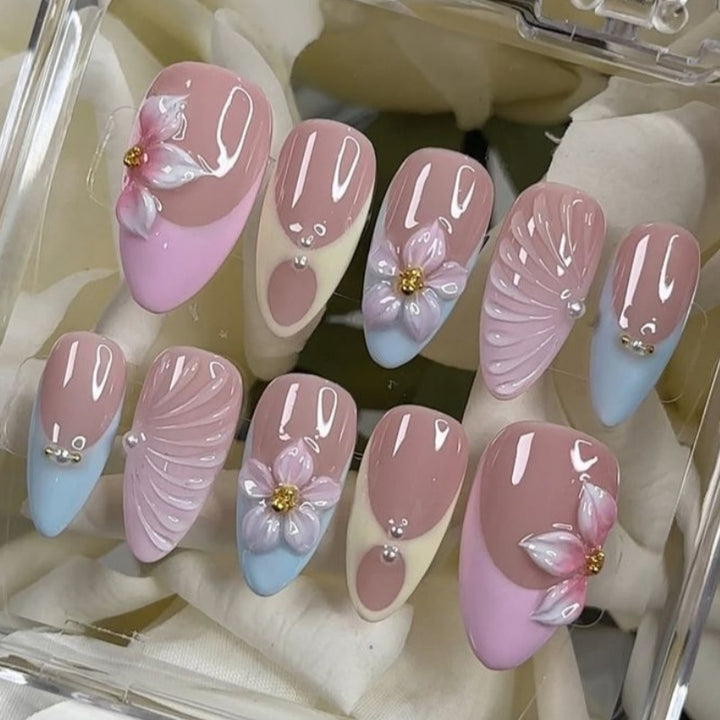 Nature-Themed Artistic Press-On Nail Set Bowlift