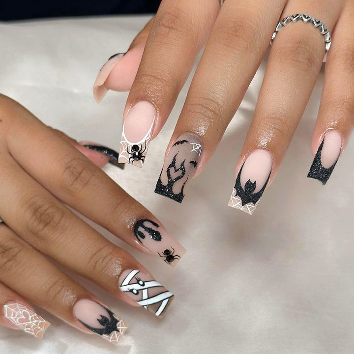 Halloween Artificial Nail Set with Creepy Spider and Web Designs Bowlift
