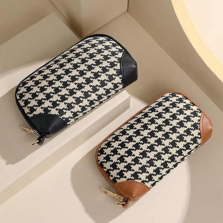 Elegant Houndstooth Zip Pouch Bowlift