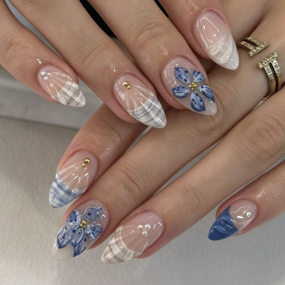Artistic Floral and Geometric Press-On Nail Set Bowlift