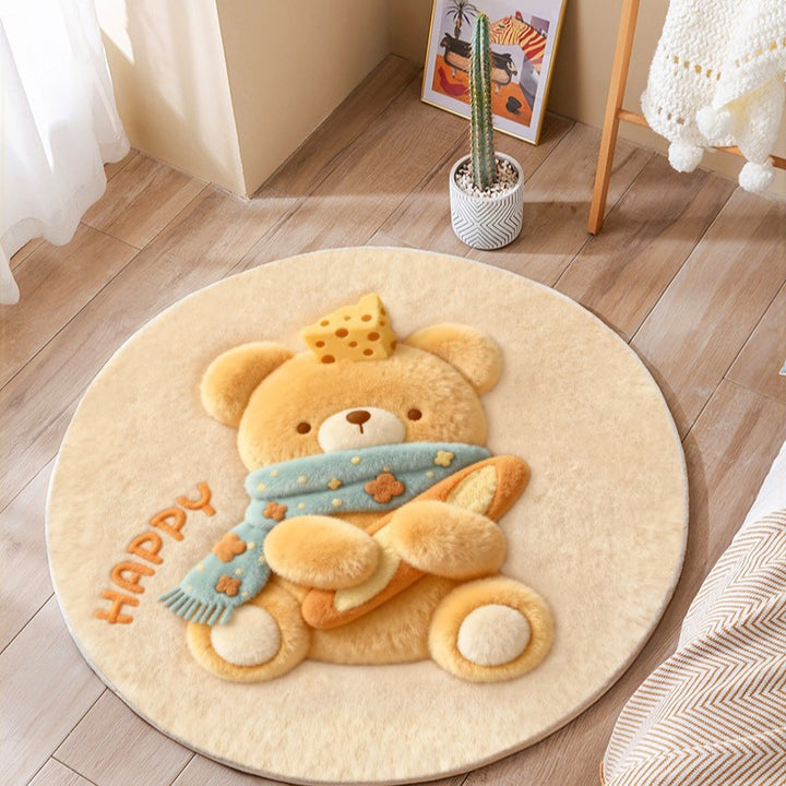 Cute Cat-Themed Plush Round Mat