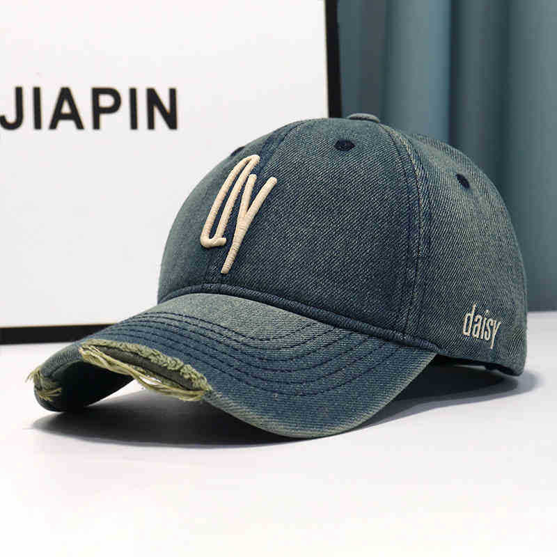 Women's Distressed Denim Embroidered Baseball Cap Bowlift