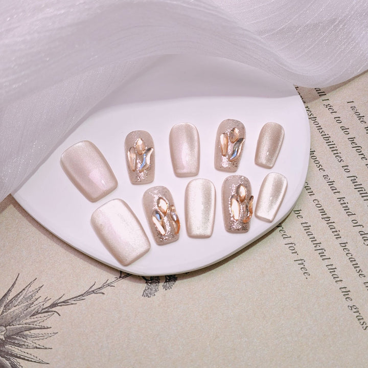 Elegant French Tip Press-On Nails Bowlift