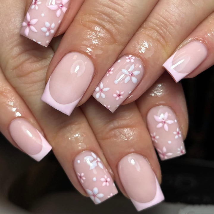 Artful Nail Extensions with Floral Designs Bowlift