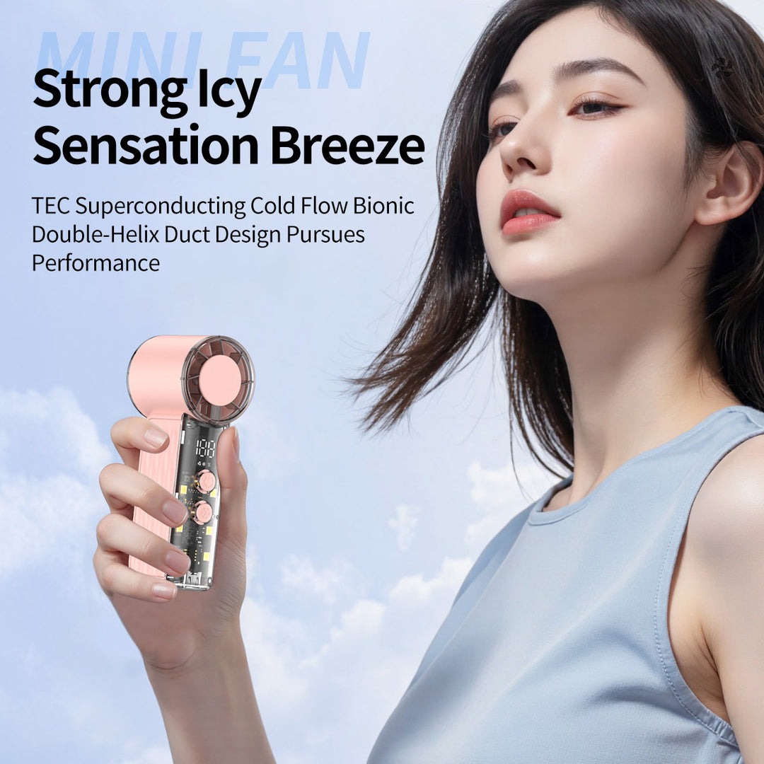 Women's nan compact rechargeable handheld cooling fan with LED real time display and multi-speed Bowlift