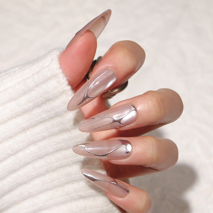 Elegant Metallic Accent Press-On Nails Bowlift