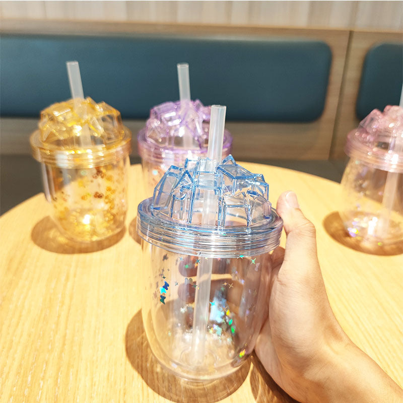 Women's Glittering Drinking Cups with Straw Bowlift